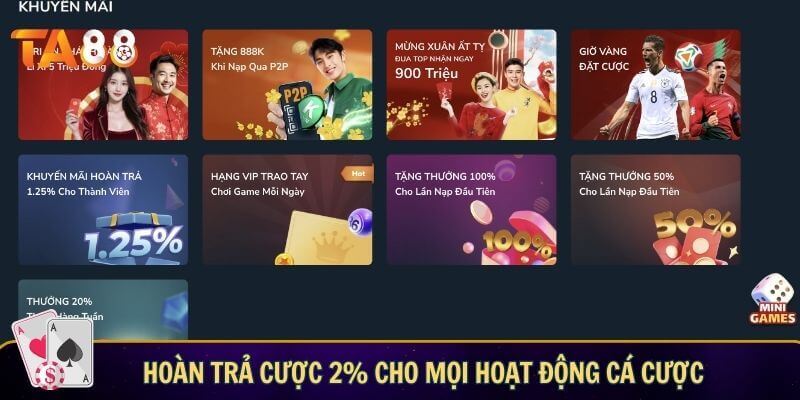 Trang Chủ Hoàn trả cược 2% cho mọi hoạt động cá cược
